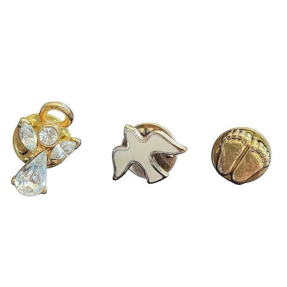 Vintage Lapel Pin Set Angel Dove Baby Feet Gold Tone 1979 Unisex V Evers